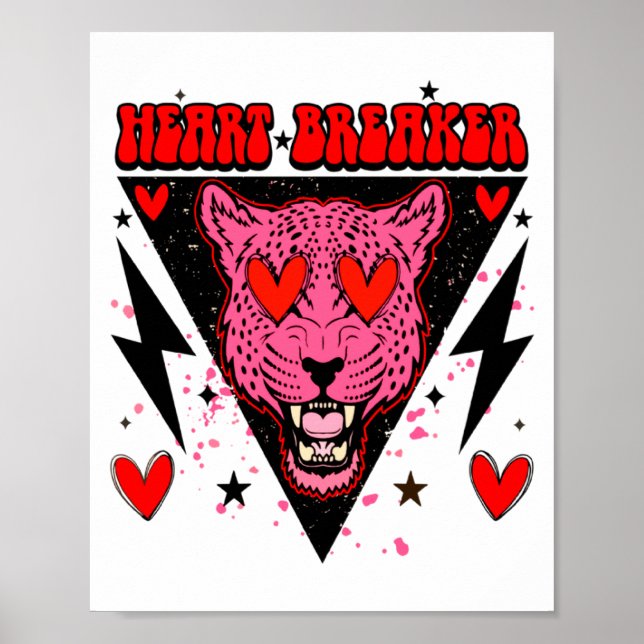 Retro Heart Breaker Valentines Day Tiger Love  Poster (Front)