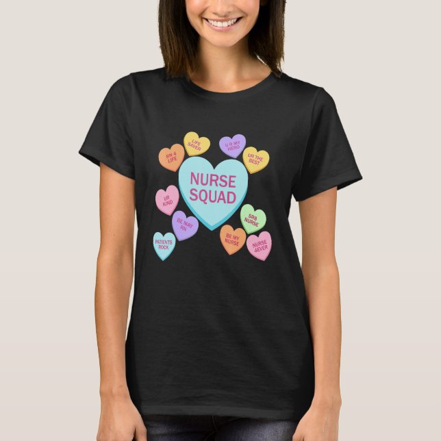 Retro Heart Funny Nurse Squad Happy Valentines Day T-Shirt (Front)