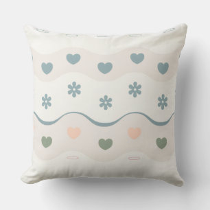 Retro Heart Meadow Stripe Throw Pillow