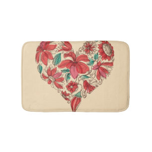 Retro heart of flowers love symbol bath mat