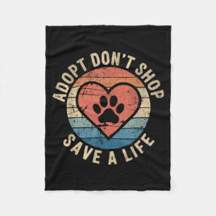 Retro Heart Paw Print Shirt Adopt Dont Shop Save A Fleece Blanket