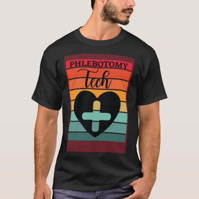 Retro Heart Phlebotomist Phlebotomy Tech Technicia T-Shirt (Front)