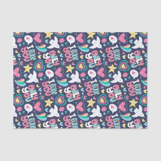 Retro Heart Romance Love Pattern Valentine's Day Tissue Paper (Front)