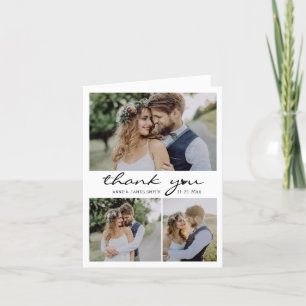 Retro Heart Script 4 Photo Collage Wedding Thank You Card