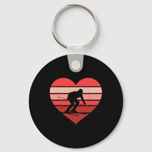 Retro Heart Skiing Ski Vintage Valentine Womens Me Keychain
