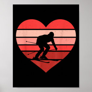 Retro Heart Skiing Ski Vintage Valentine Womens Me Poster