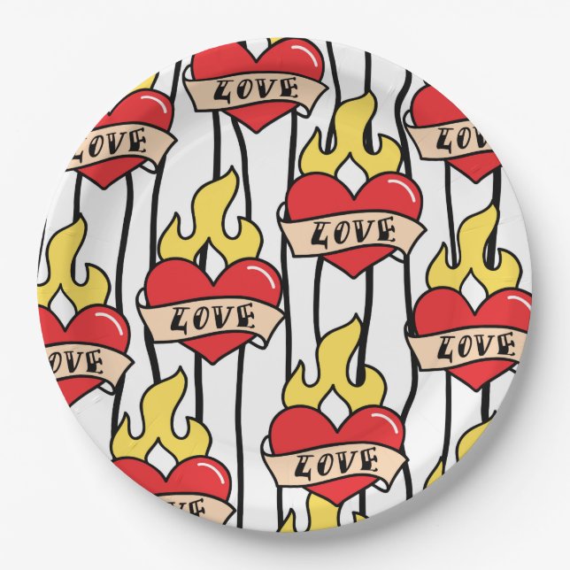 Retro Heart Tattoo Paper Plate (Front)