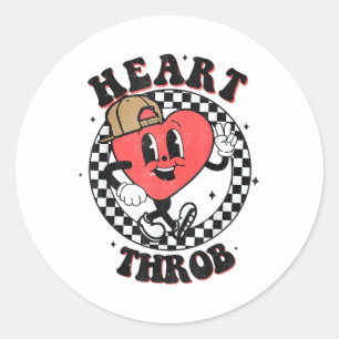 Retro Heart Throb Chequered Kid Preschool Boy Vale Classic Round Sticker