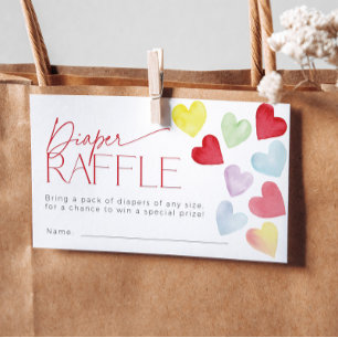 Retro Heart Valentines Diaper Raffle Ticket Baby Enclosure Card
