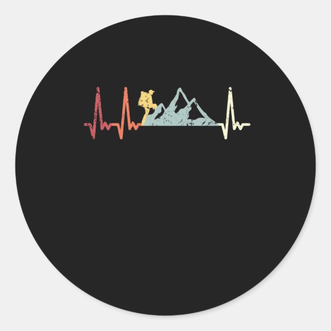 Retro heartbeat hiking climbing mountain pulse classic round sticker (Front)