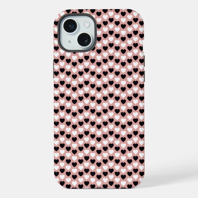 Retro Hearts Pink Black & White iPhone Case (Back)
