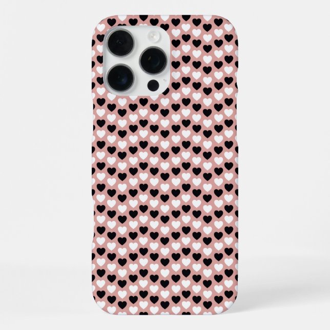 Retro Hearts Pink Black & White iPhone Case (Back)