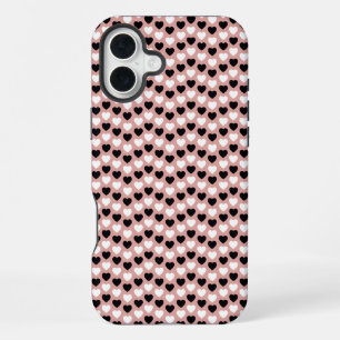 Retro Hearts Pink Black & White iPhone 16 Plus Case