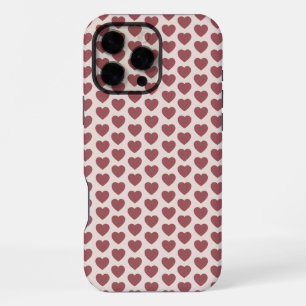 Retro Hearts Pink Burgundy Y2K Style iPhone 16 Pro Max Case