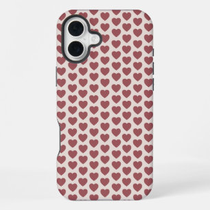 Retro Hearts Pink Burgundy Y2K Style iPhone 16 Plus Case
