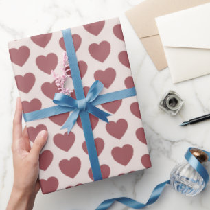 Retro Hearts Pink Burgundy Y2K Style Wrapping Paper