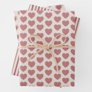 Retro Hearts Pink Burgundy Y2K Style Wrapping Paper Sheet