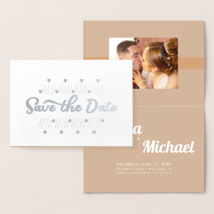 Retro Hearts Save the Date Photo Foil Card