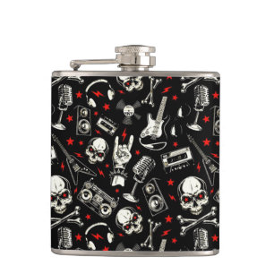 Retro Heavy Metal Pattern Hip Flask