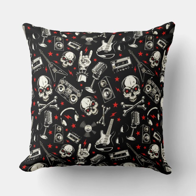 Retro Heavy Metal Pattern Throw Pillow (Front)