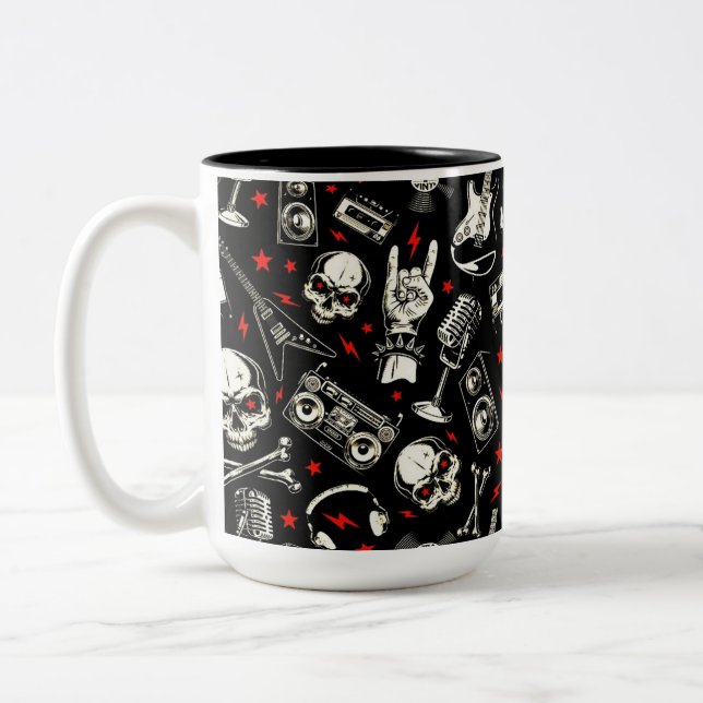 Retro Heavy Metal Pattern Two-Tone Coffee Mug (Left)