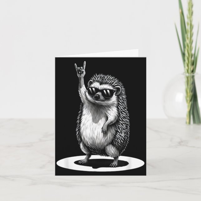 Retro Hedgehog Rock Music Men Kids Women Funny Ani Card (Front)