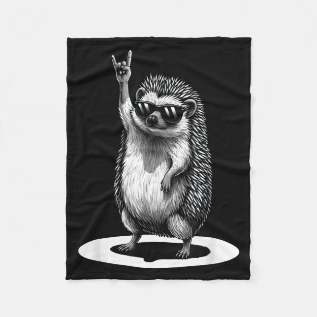 Retro Hedgehog Rock Music Men Kids Women Funny Ani Fleece Blanket (Front)