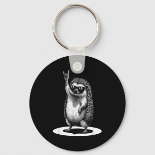 Retro Hedgehog Rock Music Men Kids Women Funny Ani Keychain