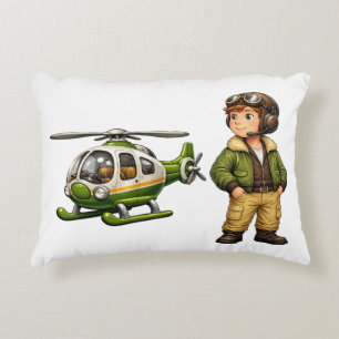 Retro Helicopter Pilot Boy with Vintage Chopper Accent Pillow
