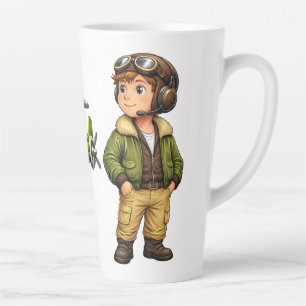 Retro Helicopter Pilot Boy with Vintage Chopper Latte Mug