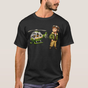Retro Helicopter Pilot Boy with Vintage Chopper T-Shirt
