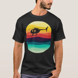 Retro Helicopter Silhouette MD 500 Sunset Pilot  T-Shirt