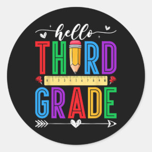 Retro Hello 3rd Grade First Day Of School Boys Gir Classic Round Sticker