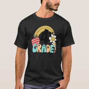 Retro Hello 4th Grade Floral Rainbow Fourth Grade T-Shirt