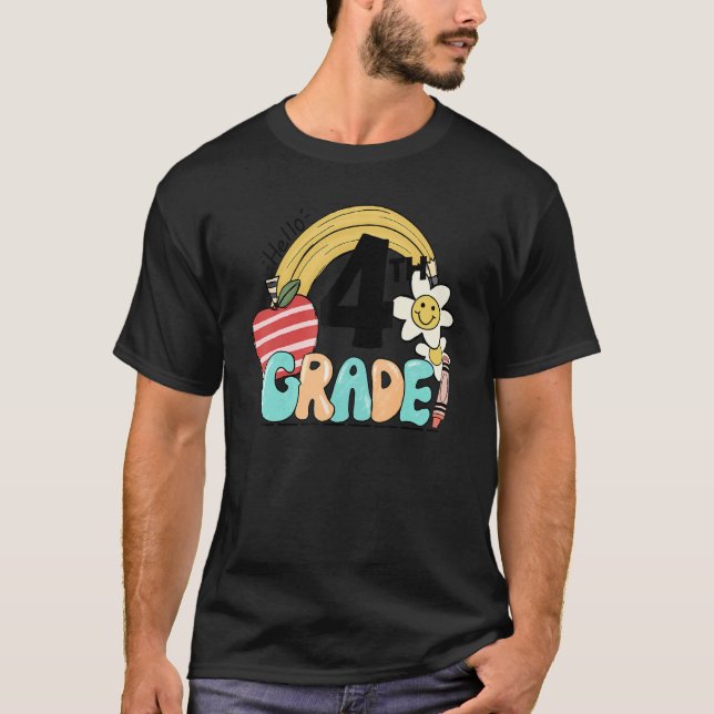 Retro Hello 4th Grade Floral Rainbow Fourth Grade  T-Shirt (Front)