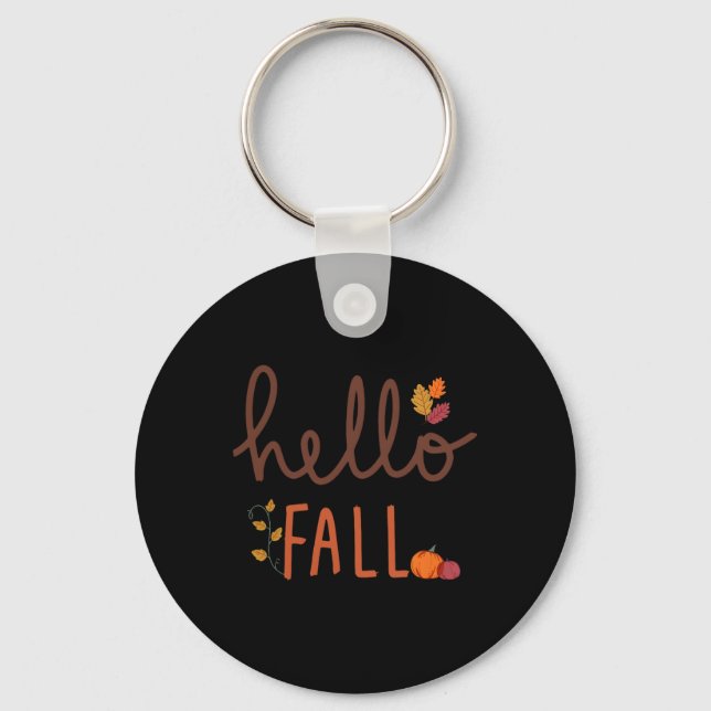 Retro Hello Fall Leopard Pumpkin Autumn Season Tha Keychain (Front)