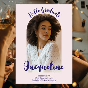 Retro Hello Graduate 2025 Purple Script Arch Photo Invitation