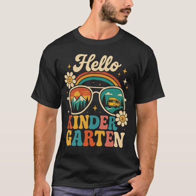 Retro Hello Kindergarten Back to School Sunglasses T-Shirt (Front)