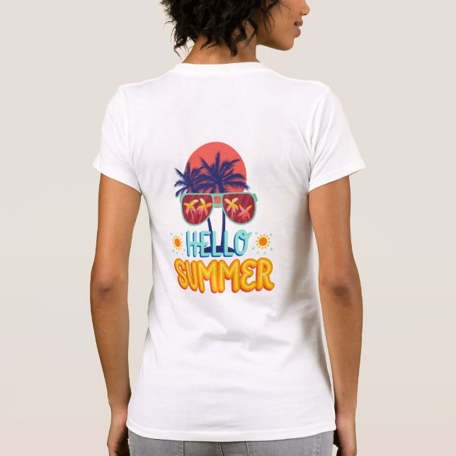 Retro Hello Summer Beach Vibes Palm Tree Back Prin T-Shirt (Back)