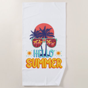 Retro Hello Summer Sun & Sunglasses Beach Towel