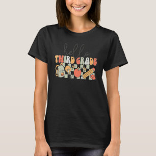 Retro Hello Third Grade Checkered 3rd Grade Back T T-Shirt