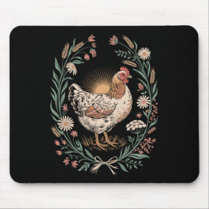 Retro Hen In Floral Frame Country Chicken Lover Ar Mouse Pad