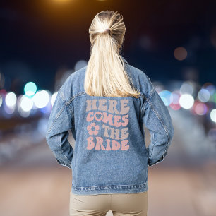 Retro Here Comes The Bride Bachelorette Party Denim Jacket
