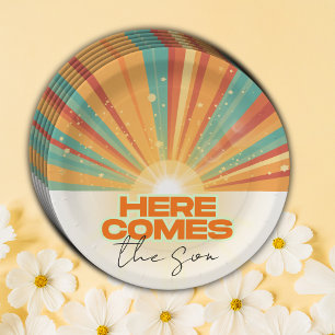 Retro Here Comes The Son Baby Shower Paper Plate