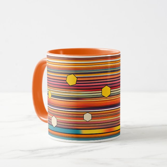 Retro Hexagon Stripes Coffee Mug | Honeycomb (Front Left)