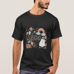 Retro Hey Boo Floral Ghost Witch Pumpkin Halloween T-Shirt