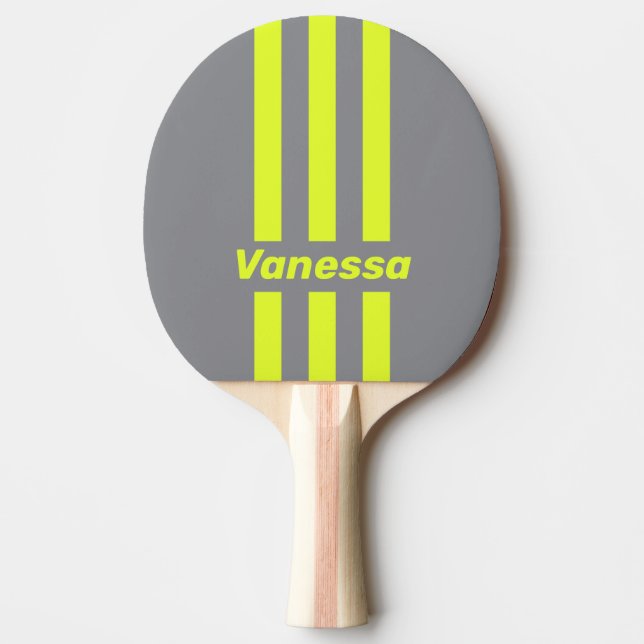 Retro HI VIS Three Pin Stripes with Name Ping Pong Paddle (Front)