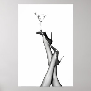 Retro High Heels Cocktail Poster, Trendy Home Bar Poster
