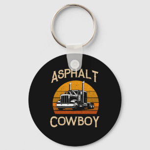 Retro Highway Trucker Road Truck Driver Asphalt Co Keychain