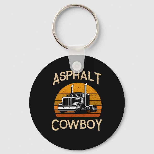 Retro Highway Trucker Road Truck Driver Asphalt Co Keychain (Front)